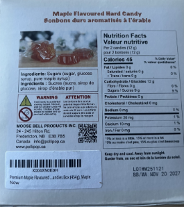 nutritional label